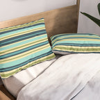 Stripes in Blue Aqua Olive Vanilla Pillow Sham Gallery Image 2