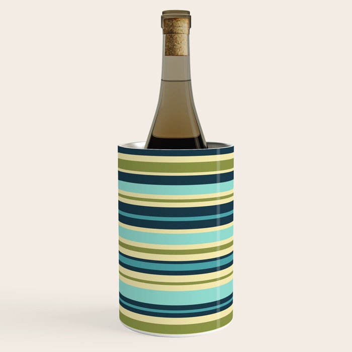 Stripes in Blue Aqua Olive Vanilla Wine Chiller Gallery Image 2