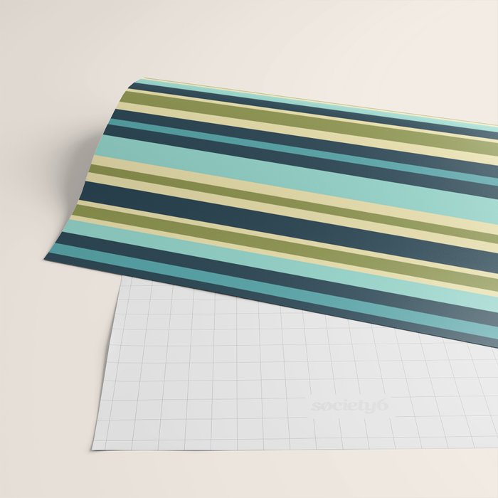 Stripes in Blue Aqua Olive Vanilla Wrapping Paper Gallery Image 2