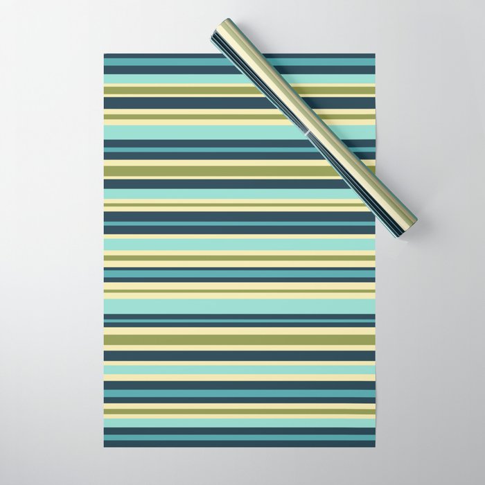Stripes in Blue Aqua Olive Vanilla Wrapping Paper Gallery Image 1