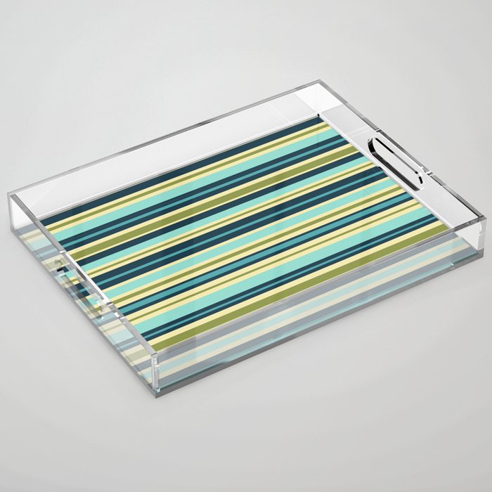 Stripes in Blue Aqua Olive Vanilla Acrylic Tray Gallery Image 1