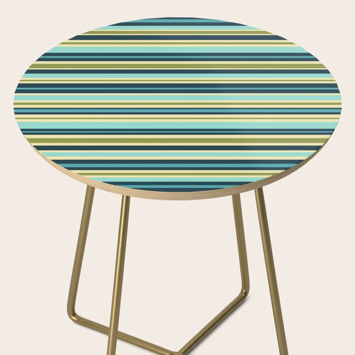 Stripes in Blue Aqua Olive Vanilla Side Table Gallery Image 2
