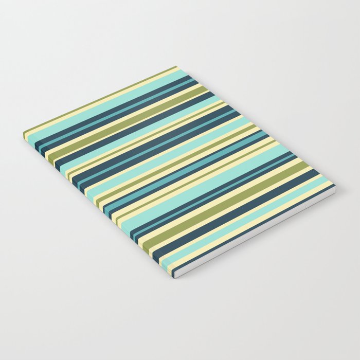 Stripes in Blue Aqua Olive Vanilla Notebook Gallery Image 1