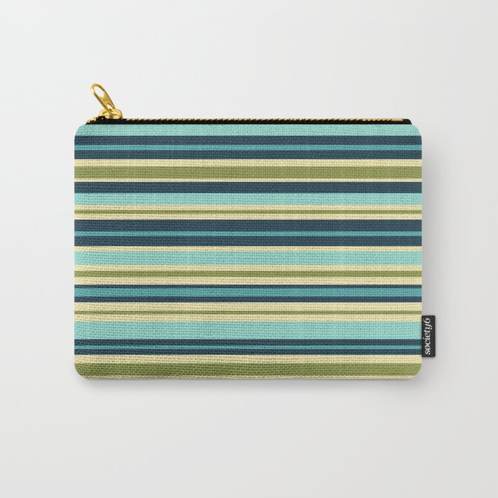 Stripes in Blue Aqua Olive Vanilla Carry All Pouch Gallery Image 1