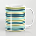 Stripes in Blue Aqua Olive Vanilla Coffee Mug Gallery Image 1