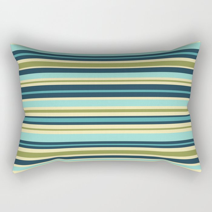 Stripes in Blue Aqua Olive Vanilla Rectangular Pillow Gallery Image 1