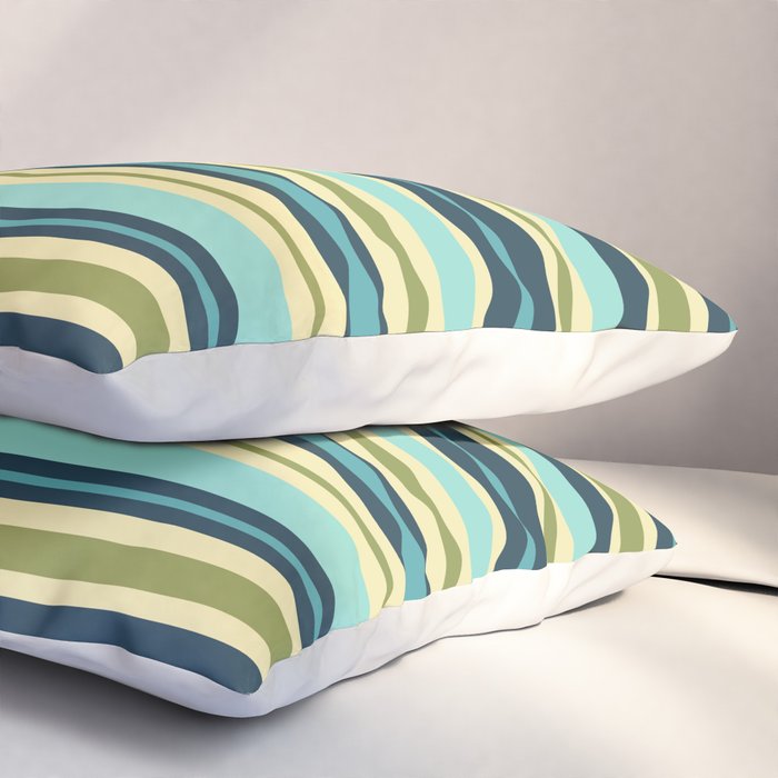 Stripes in Blue Aqua Olive Vanilla Pillow Sham Gallery Image 3