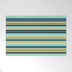 Stripes in Blue Aqua Olive Vanilla Welcome Mat Gallery Image 1