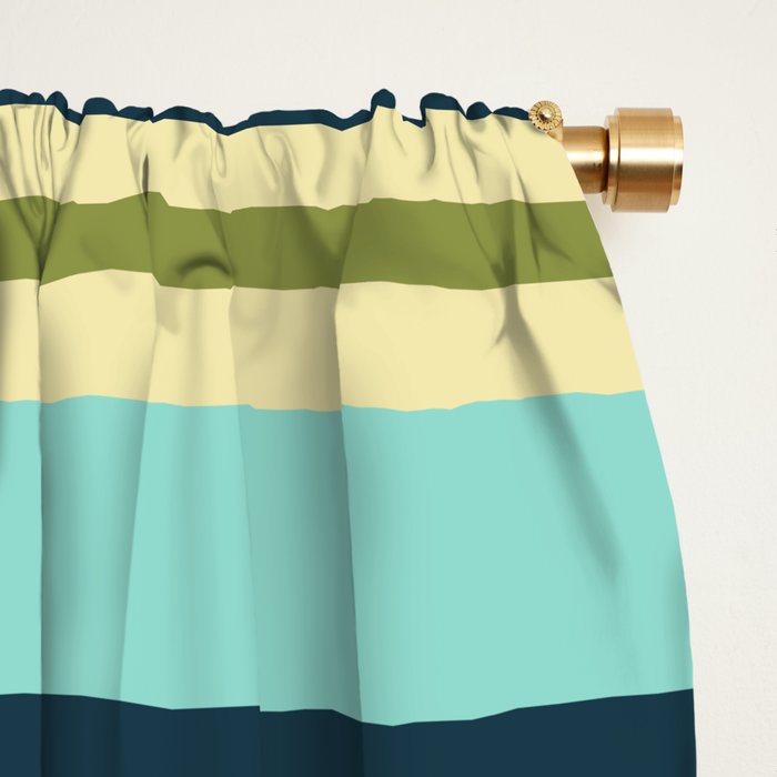 Stripes in Blue Aqua Olive Vanilla Window Curtain Gallery Image 2