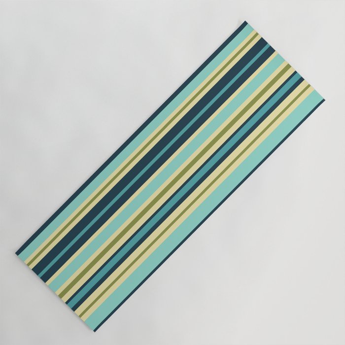 Stripes in Blue Aqua Olive Vanilla Yoga Mat Gallery Image 1