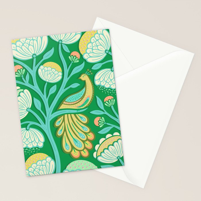 Peacock Dreams - Electric Green Stationery Card Gallery Image 2