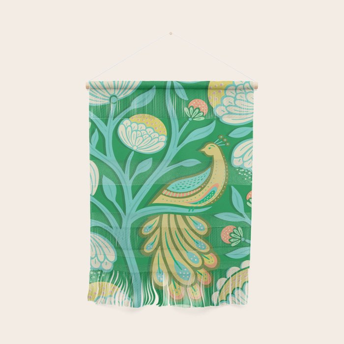 Peacock Dreams - Electric Green Wall Hanging Gallery Image 1