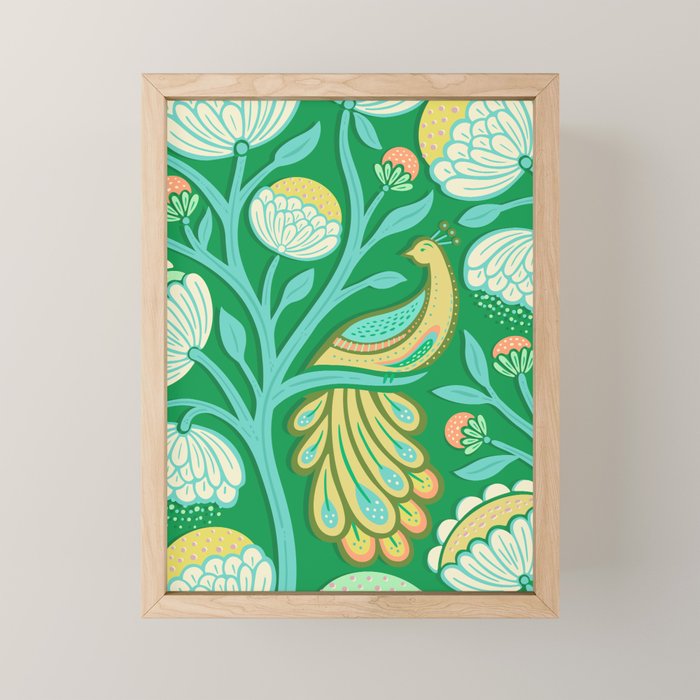 Peacock Dreams - Electric Green Mini Art Print Gallery Image 1