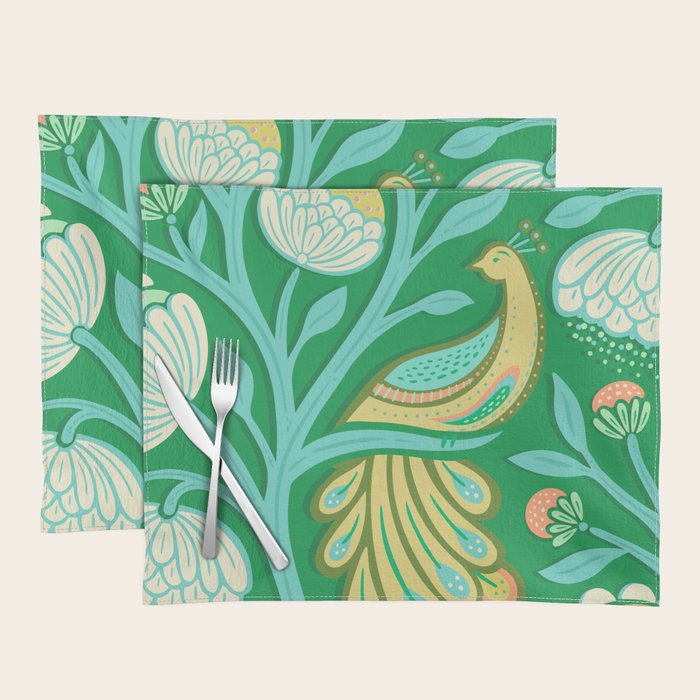 Peacock Dreams - Electric Green Placemat Gallery Image 1