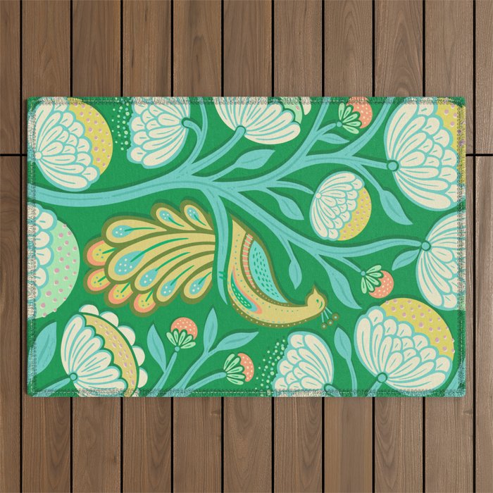Peacock Dreams - Electric Green Outdoor Rug Gallery Image 1