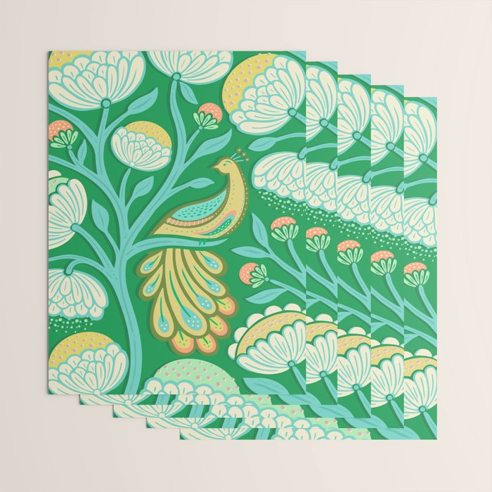 Peacock Dreams - Electric Green Wrapping Paper Gallery Image 3