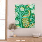Peacock Dreams - Electric Green Wall Tapestry Gallery Image 2