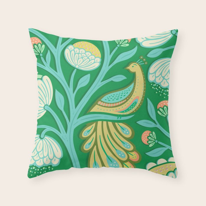 Peacock Dreams - Electric Green Throw Pillow Gallery Image 6