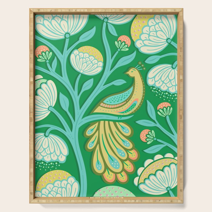 Peacock Dreams - Electric Green Serving Tray Gallery Image 1