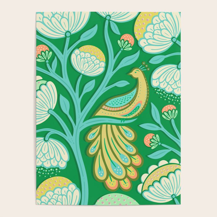 Peacock Dreams - Electric Green Poster Gallery Image 4