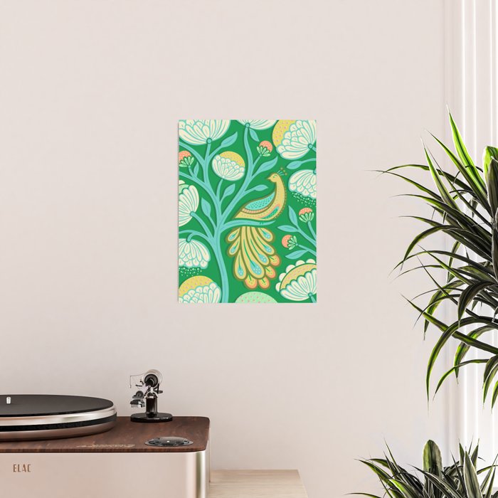 Peacock Dreams - Electric Green Poster Gallery Image 2