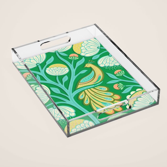 Peacock Dreams - Electric Green Acrylic Tray Gallery Image 1