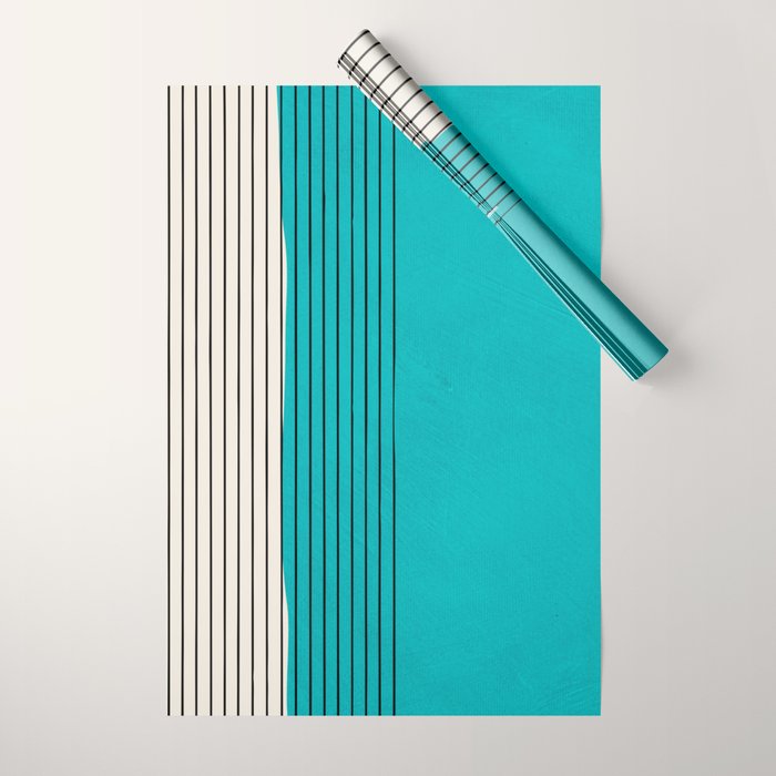 Turquoise Minimalist Digital Painting Artwork Black Lines Wrapping Paper Gallery Image 1