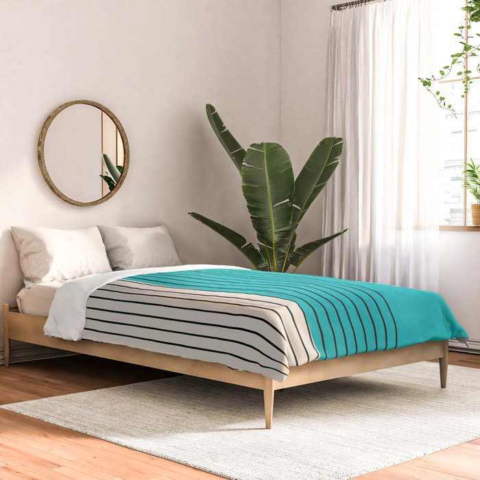 Turquoise Minimalist Digital Painting Artwork Black Lines Comforter Gallery Image 2