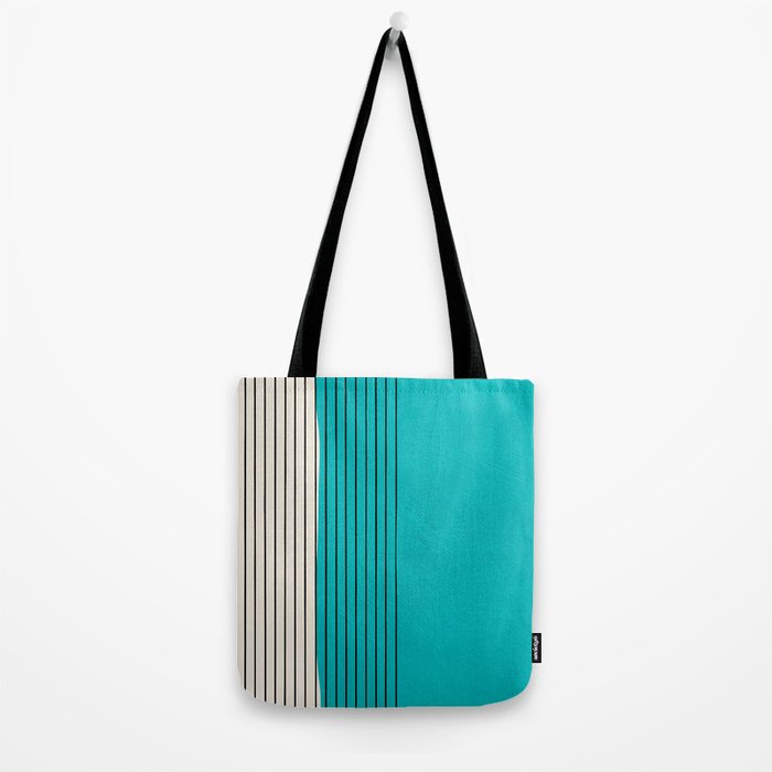 Turquoise Minimalist Digital Painting Artwork Black Lines Tote Bag Gallery Image 2