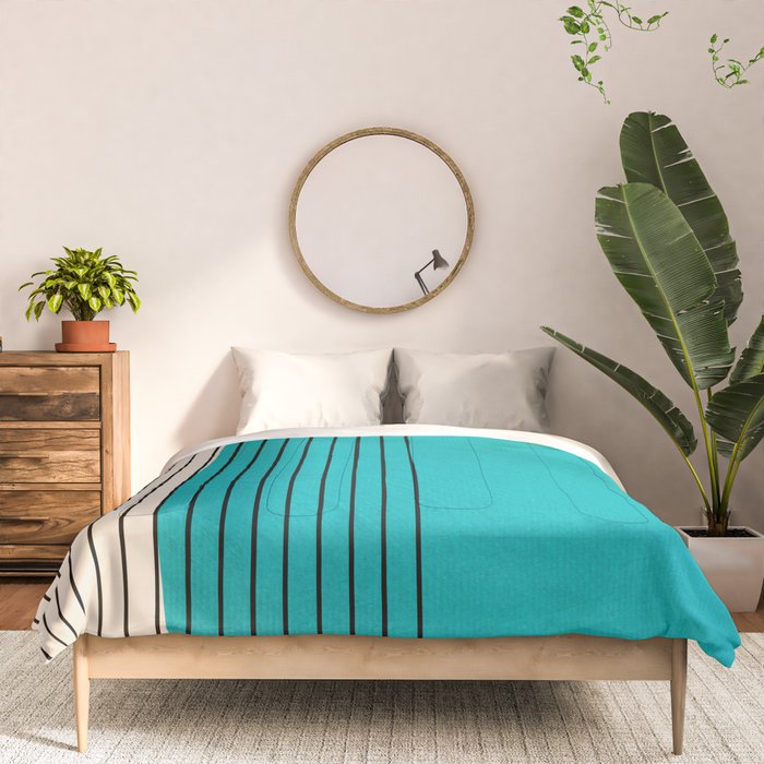 Turquoise Minimalist Digital Painting Artwork Black Lines Comforter Gallery Image 3