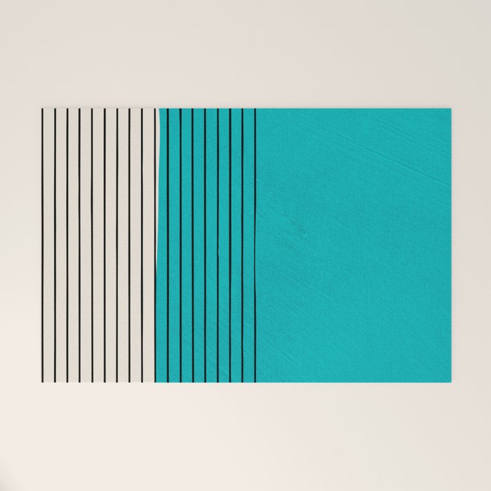 Turquoise Minimalist Digital Painting Artwork Black Lines Welcome Mat Gallery Image 1