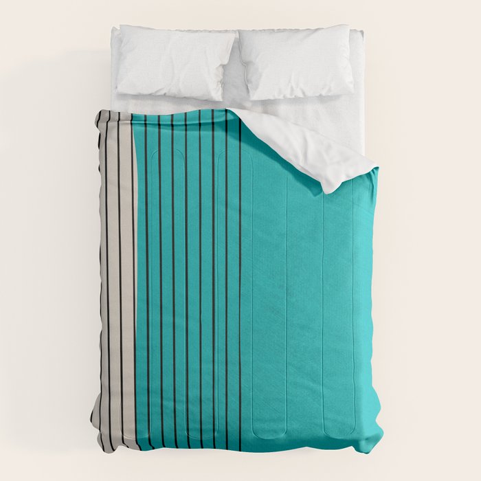 Turquoise Minimalist Digital Painting Artwork Black Lines Comforter Gallery Image 1