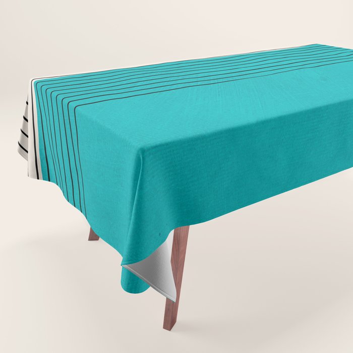 Turquoise Minimalist Digital Painting Artwork Black Lines Tablecloth Gallery Image 1