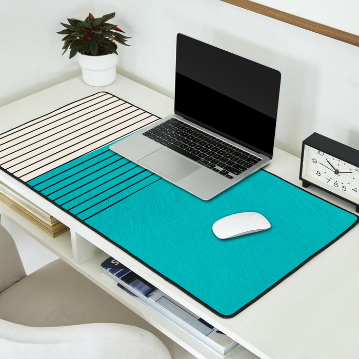 Turquoise Minimalist Digital Painting Artwork Black Lines Desk Mat Gallery Image 2
