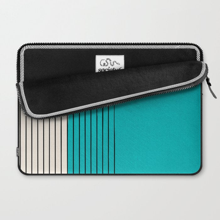 Turquoise Minimalist Digital Painting Artwork Black Lines Laptop Sleeve Gallery Image 2