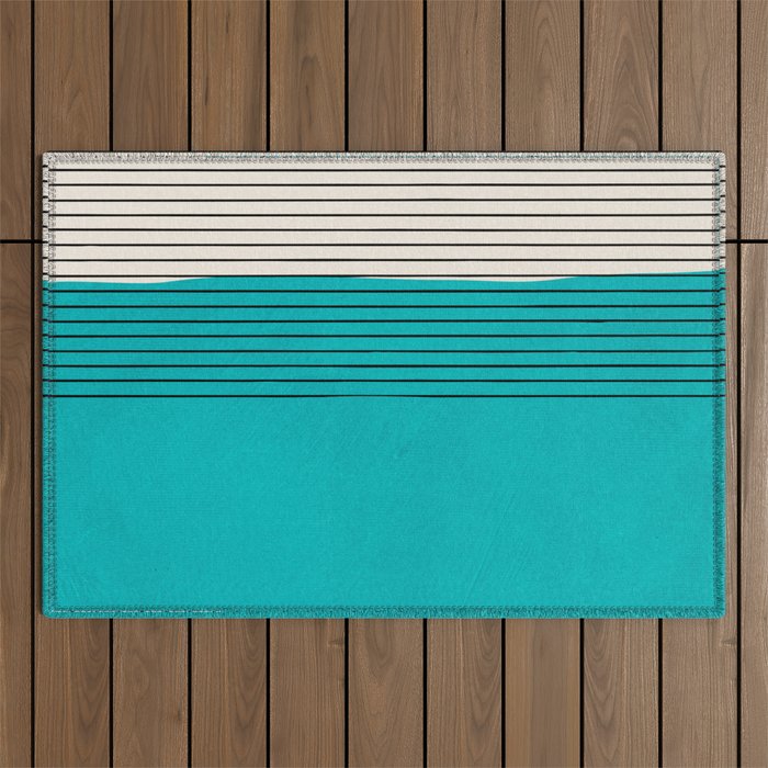 Turquoise Minimalist Digital Painting Artwork Black Lines Outdoor Rug Gallery Image 1