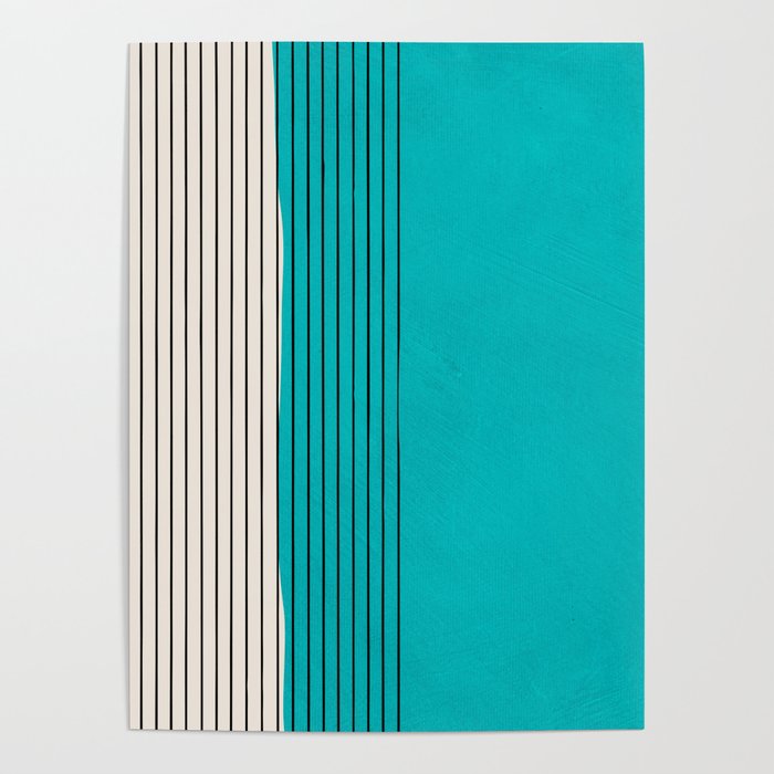 Turquoise Minimalist Digital Painting Artwork Black Lines Poster Gallery Image 1