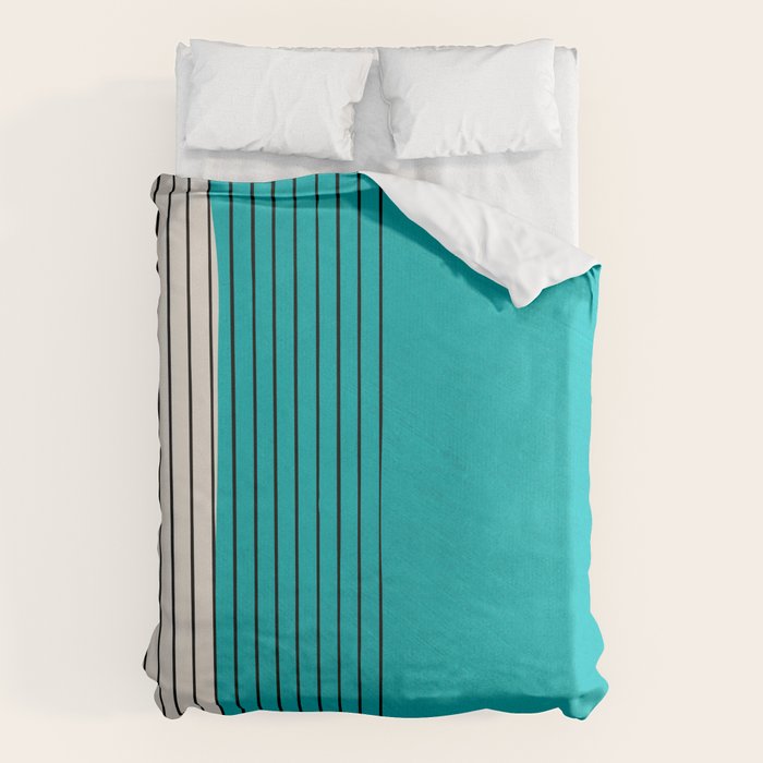 Turquoise Minimalist Digital Painting Artwork Black Lines Duvet Cover Gallery Image 1