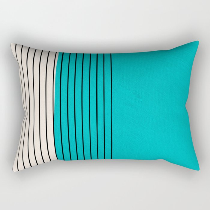 Turquoise Minimalist Digital Painting Artwork Black Lines Rectangular Pillow Gallery Image 1