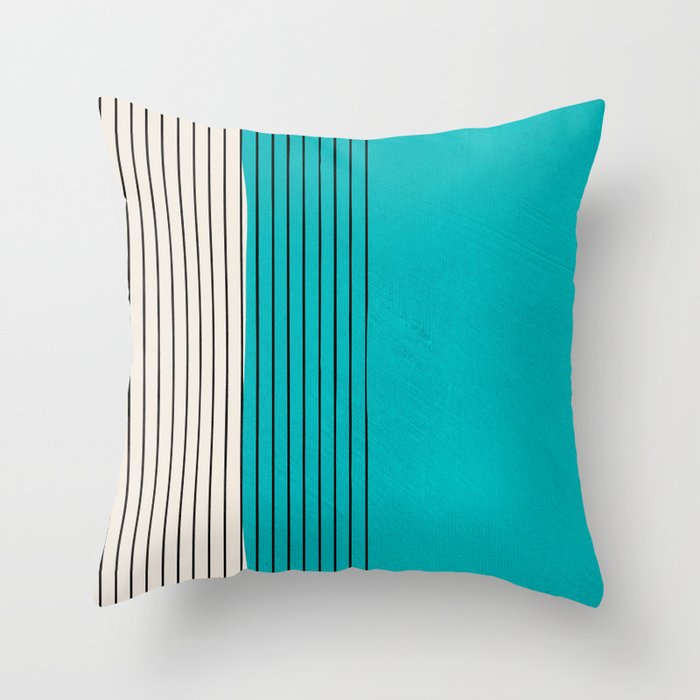 Turquoise Minimalist Digital Painting Artwork Black Lines Throw Pillow Gallery Image 6