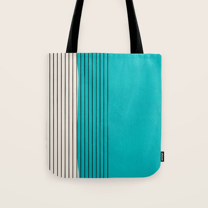 Turquoise Minimalist Digital Painting Artwork Black Lines Tote Bag Gallery Image 1