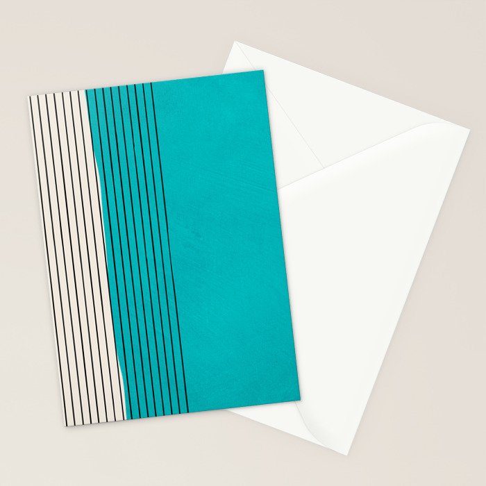 Turquoise Minimalist Digital Painting Artwork Black Lines Stationery Card Gallery Image 2