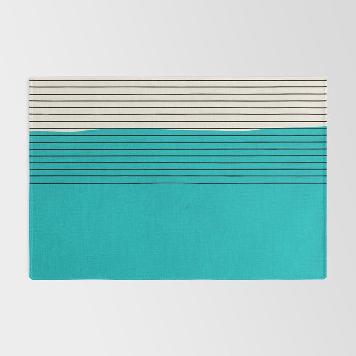 Turquoise Minimalist Digital Painting Artwork Black Lines Rug Gallery Image 2