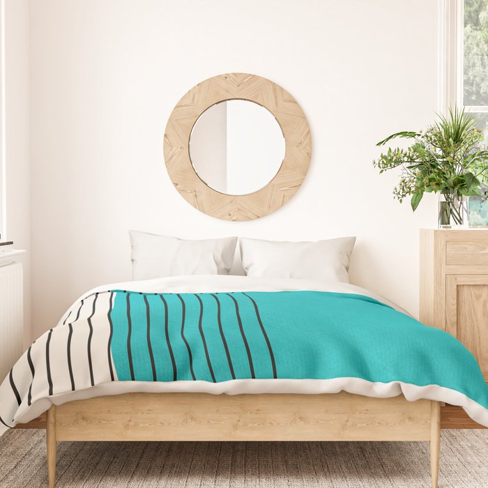 Turquoise Minimalist Digital Painting Artwork Black Lines Duvet Cover Gallery Image 3