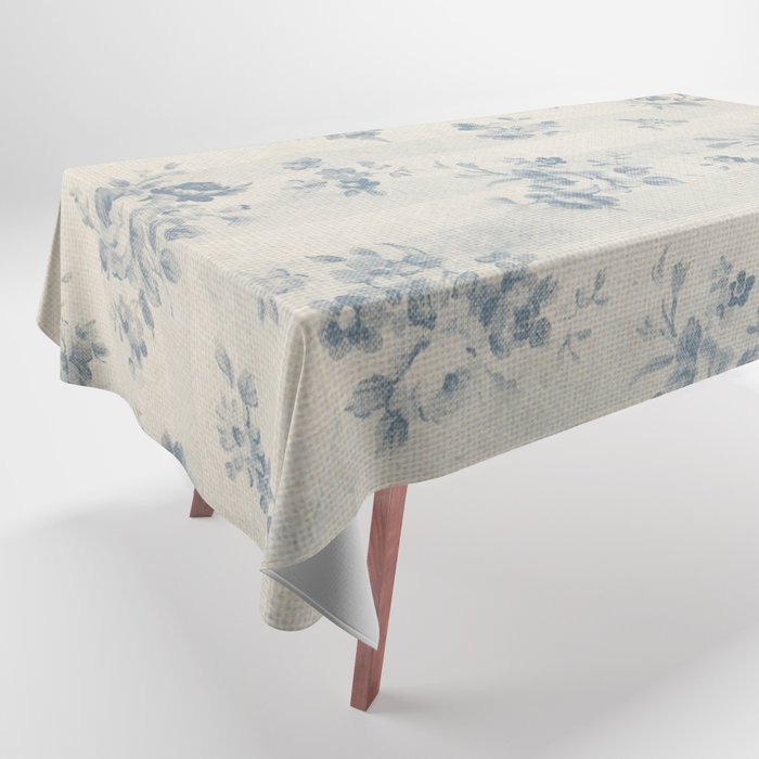 Rustic vintage bohemian blue white stripes elegant floral Tablecloth Gallery Image 1