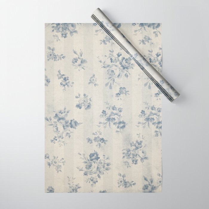 Rustic vintage bohemian blue white stripes elegant floral Wrapping Paper Gallery Image 1