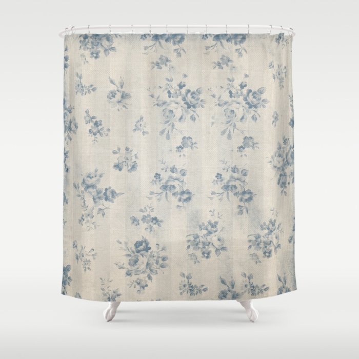 Rustic vintage bohemian blue white stripes elegant floral Shower Curtain Gallery Image 1