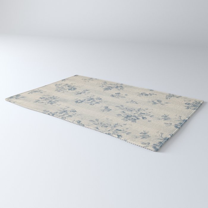Rustic vintage bohemian blue white stripes elegant floral Rug Gallery Image 3