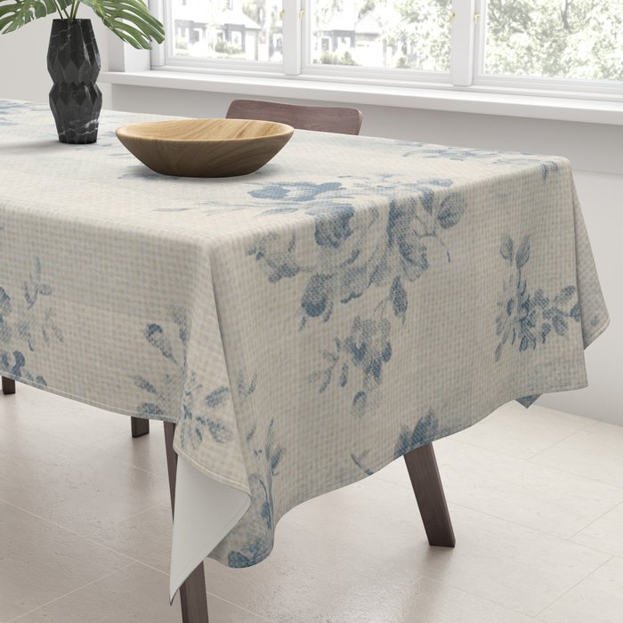 Rustic vintage bohemian blue white stripes elegant floral Tablecloth Gallery Image 3