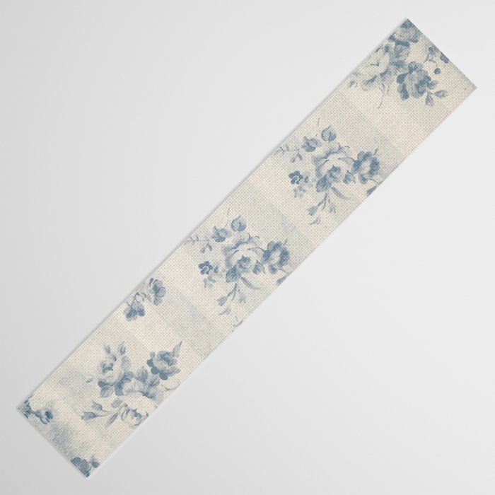 Rustic vintage bohemian blue white stripes elegant floral Table Runner Gallery Image 3